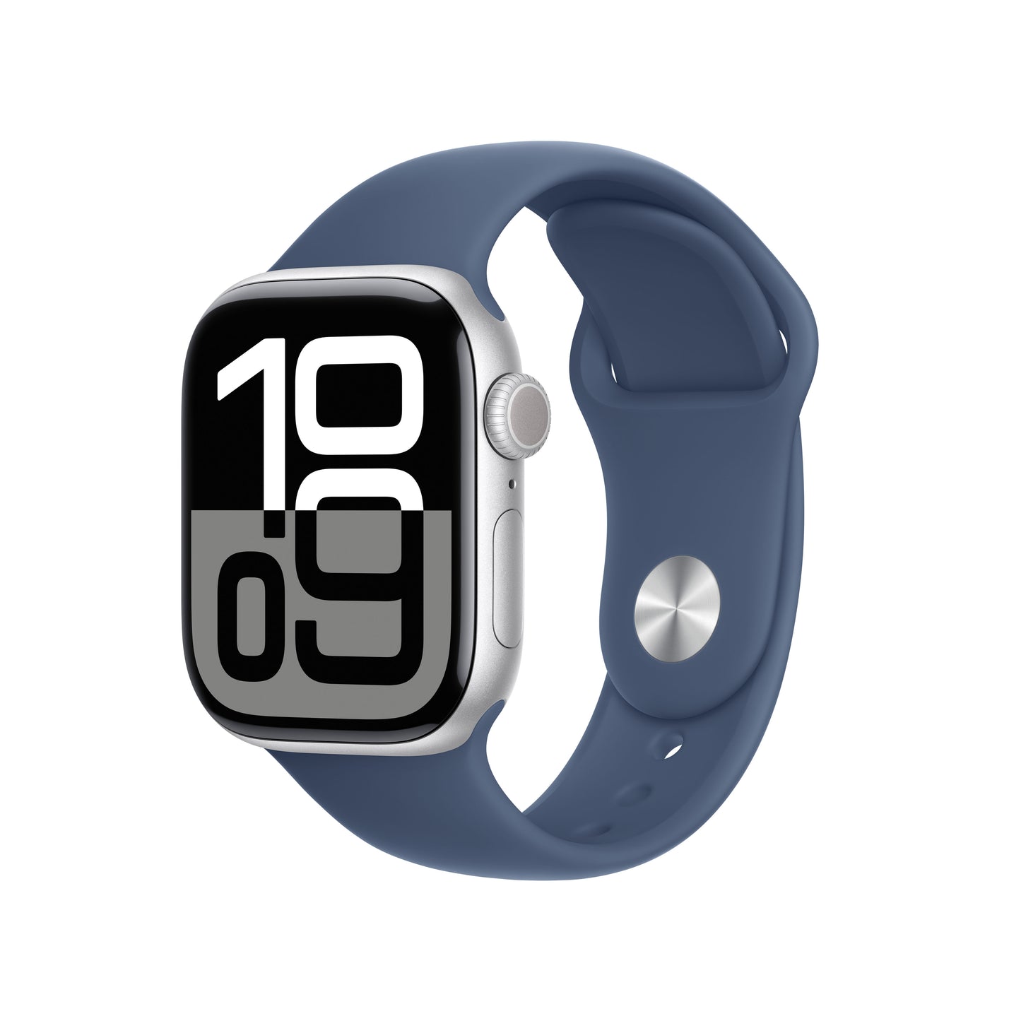 Apple Watch Series 10 GPS + Cellular, Caixa em alumínio prateado de 42 mm com Bracelete desportiva azul Denim - M/L