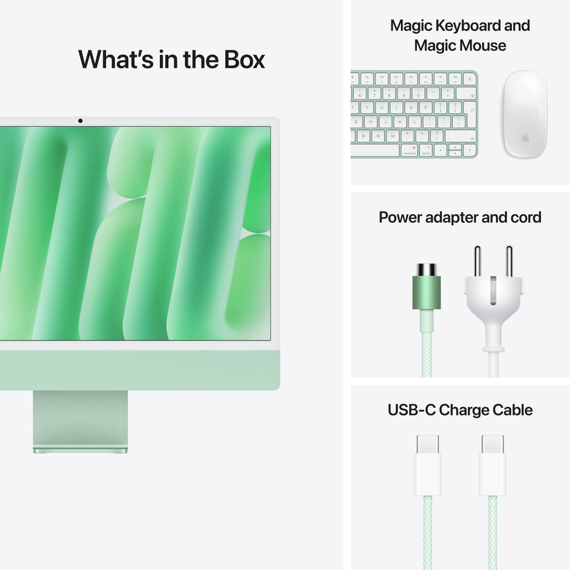 iMac com ecrã Retina 4,5K de 24 polegadas: Processador M4 da Apple com CPU 8-core e GPU 8-core, 256 GB SSD - Verde