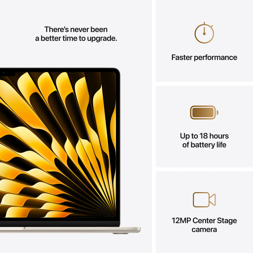 MacBook Air de 15 polegadas: Processador M4 da Apple com CPU 10-core e GPU 10-core, 256 GB SSD - Luz das estrelas
