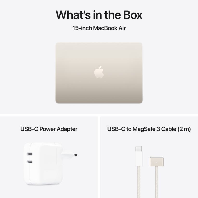 MacBook Air de 15 polegadas: Processador M4 da Apple com CPU 10-core e GPU 10-core, 256 GB SSD - Luz das estrelas