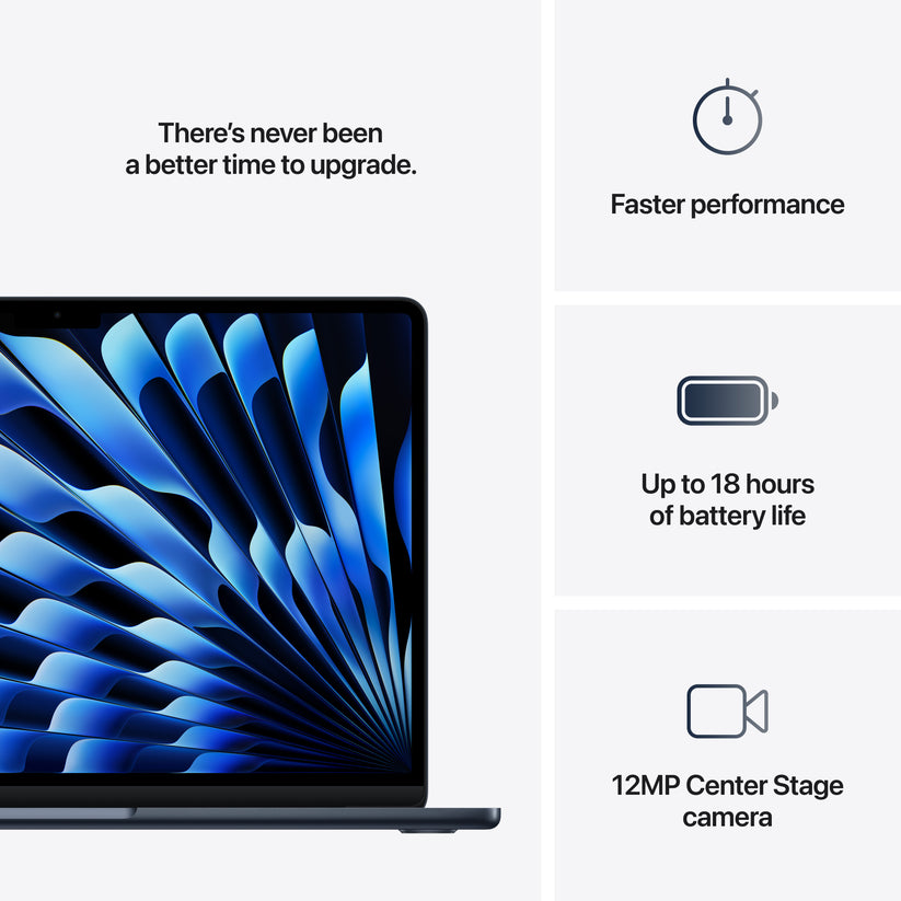 MacBook Air de 13 polegadas: Processador M4 da Apple com CPU 10-core e GPU 10-core, 512 GB SSD - Meia-noite