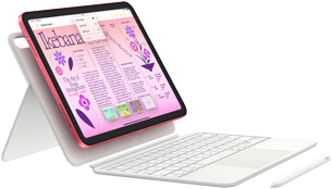A mostrar o iPad, Magic Keyboard Folio e Apple Pencil.