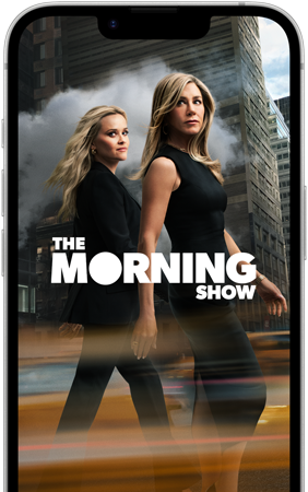iPhone 17e front screen showing the Apple TV series The Morning Show