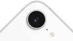 Vista traseira parcial do iPhone 17e branco, câmara Fusion em cima