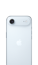Vista traseira do iPhone Air azul‑céu, sistema de câmara principal Fusion em relevo no topo