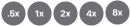 0,5x, 1x, 2x, 4x e 8x