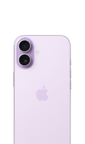 Vista traseira do iPhone 17 lavanda, sistema de câmara Dual Fusion no canto superior esquerdo