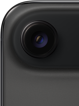 Vista traseira do iPhone Air, na cor preto sideral, com canto superior arredondado, sistema de câmara Fusion com uma objetiva