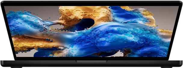 MacBook Pro ligeiramente aberto, revelando um ecrã colorido
