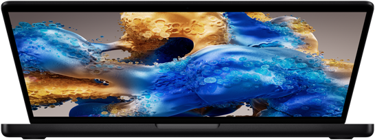 MacBook Pro ligeiramente aberto, revelando um ecrã colorido