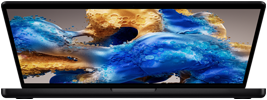 MacBook Pro ligeiramente aberto, revelando um ecrã colorido