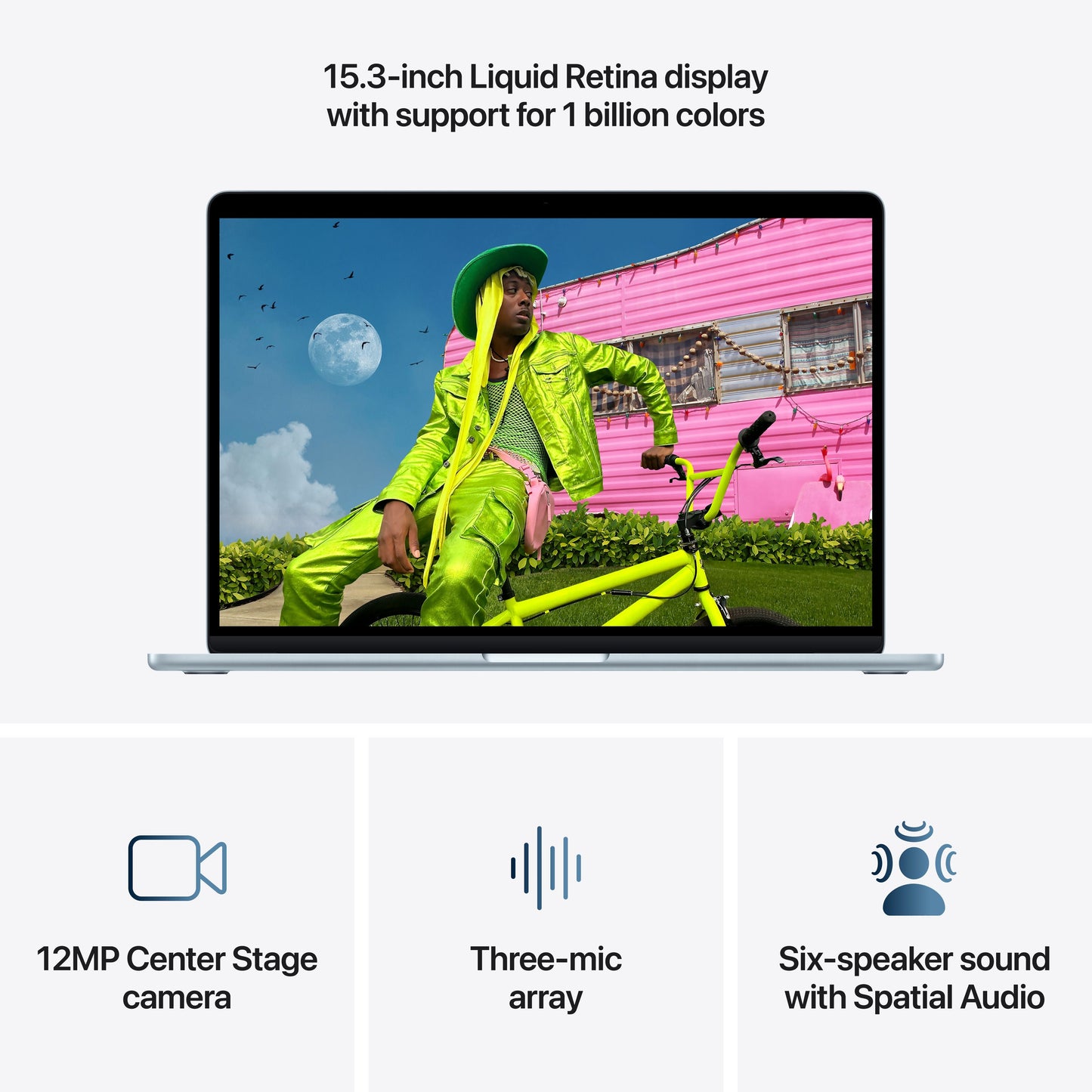 MacBook Air de 15 polegadas: Processador M5 da Apple com CPU 10‑Core e GPU 10‑Core, 1 TB SSD - Azul céu