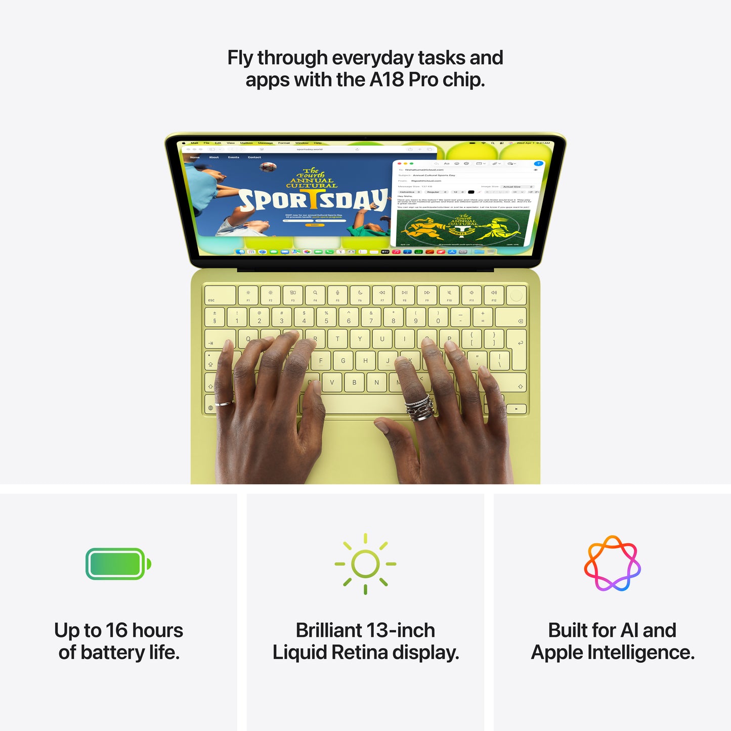 MacBook Neo de 13 polegadas: Processador A18 Pro da Apple com CPU 6_Core e GPU 5_Core, Magic Keyboard com Touch ID, 512 GB SSD - Prateado