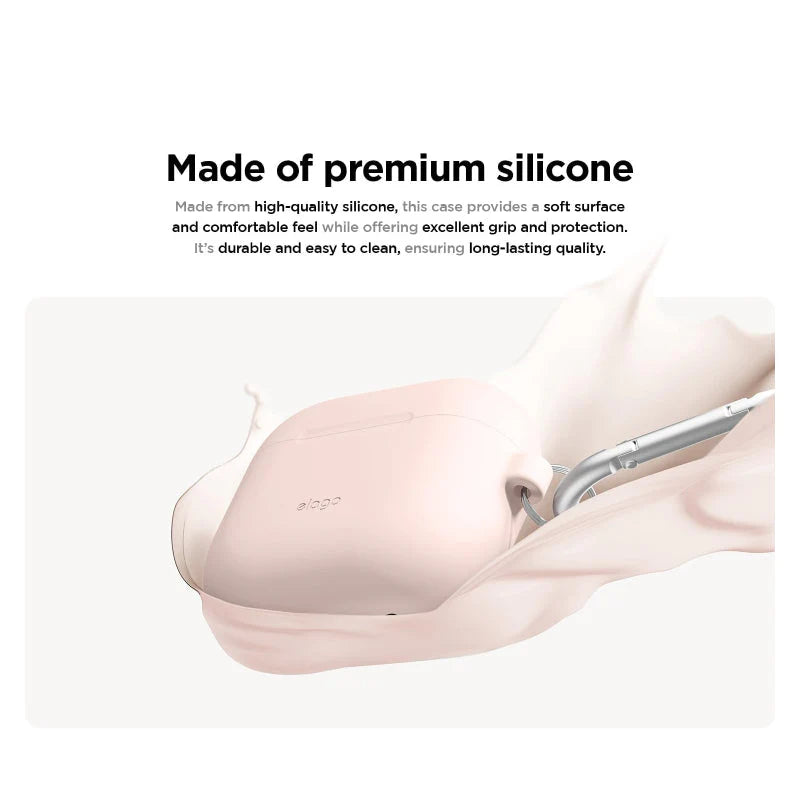 Capa Elago Hang p/ AirPods 4 silicone c/ mosquetão - Sand Pink