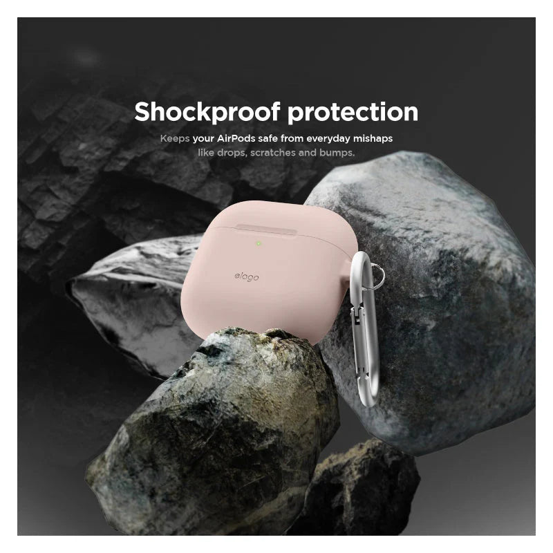 Capa Elago Hang p/ AirPods 4 silicone c/ mosquetão - Sand Pink
