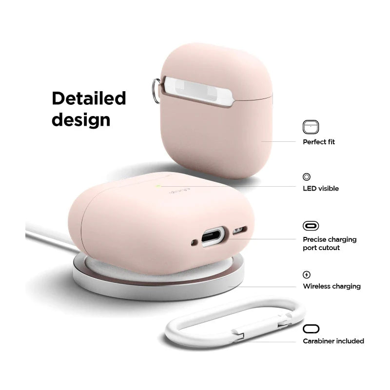 Capa Elago Hang p/ AirPods 4 silicone c/ mosquetão - Sand Pink