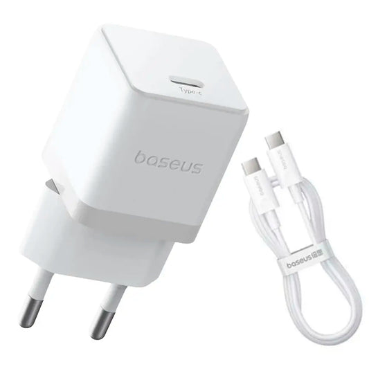 Carregador Baseus Palm Fast Charger USB-C 30W Moon White + Cabo USB-C 60W 1m Moon White