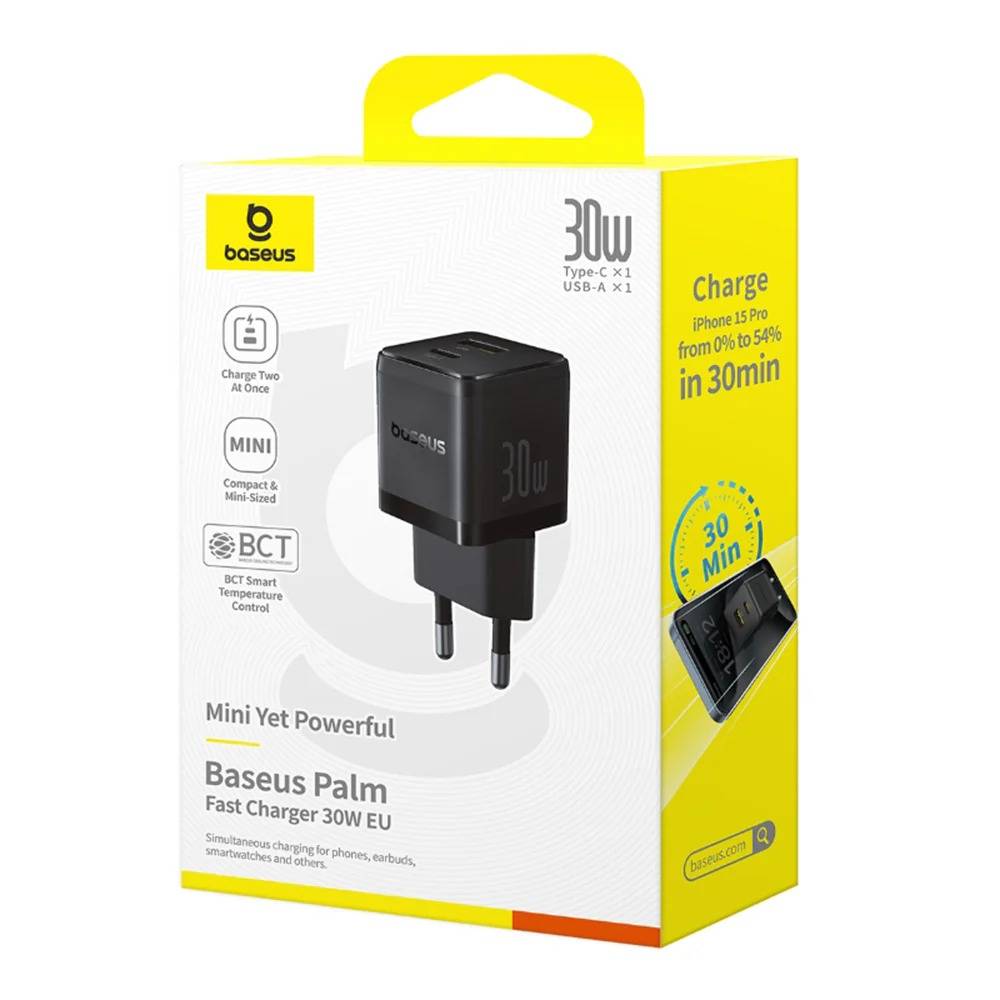 Baseus Carregador Palm Fast Charger C+U 30W Eu Cluster Black