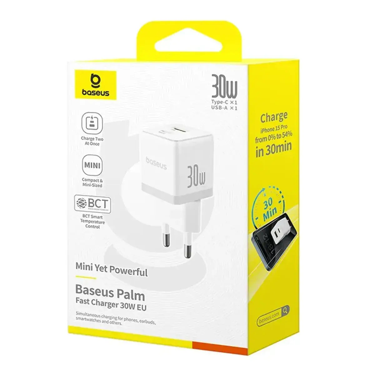 Baseus Carregador Palm Fast Charger C+U 30W Eu Moon White
