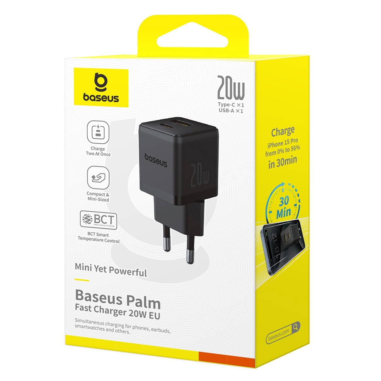 Baseus Carregador Palm Fast Charger C+U 20W Eu Cluster Black