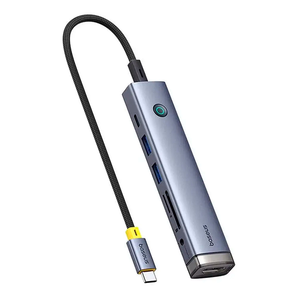 Adaptador USB-C Baseus UltraJoy Series 7-em-1 (2x USB-A + USB-C PD 100W + SD/TF + Jack 3.5mm + HDMI 4K60Hz) Space Gray