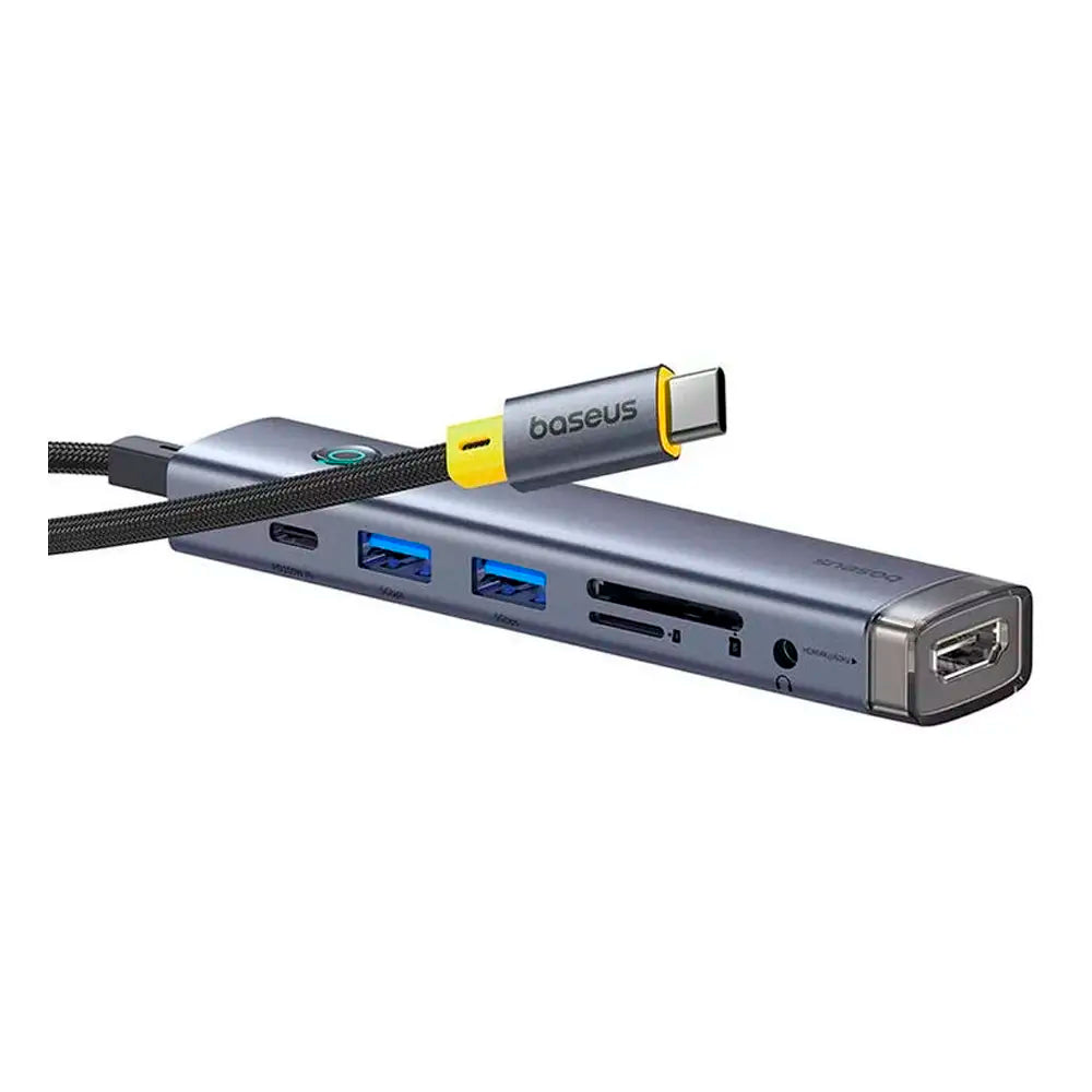 Adaptador USB-C Baseus UltraJoy Series 7-em-1 (2x USB-A + USB-C PD 100W + SD/TF + Jack 3.5mm + HDMI 4K60Hz) Space Gray
