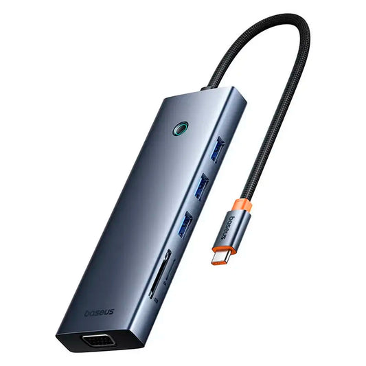 Adaptador USB-C Baseus UltraJoy Series 10-em-1 (3x USB-A + USB-C PD 100W + SD/TF + RJ45 + Jack 3.5mm + VGA + HDMI 4K60Hz) Space Gray