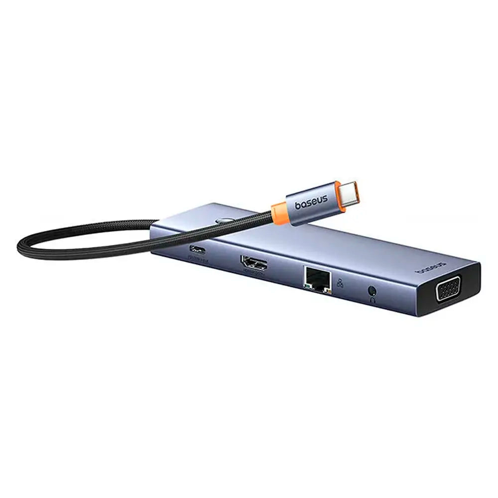 Adaptador USB-C Baseus UltraJoy Series 10-em-1 (3x USB-A + USB-C PD 100W + SD/TF + RJ45 + Jack 3.5mm + VGA + HDMI 4K60Hz) Space Gray