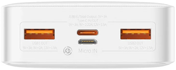 PowerBank Baseus Carregamento Rápido Bipow Display Digital 20000mah 20W Branco