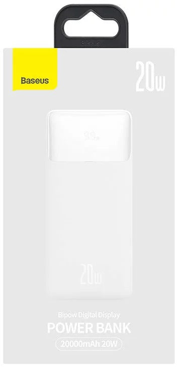 PowerBank Baseus Carregamento Rápido Bipow Display Digital 20000mah 20W Branco