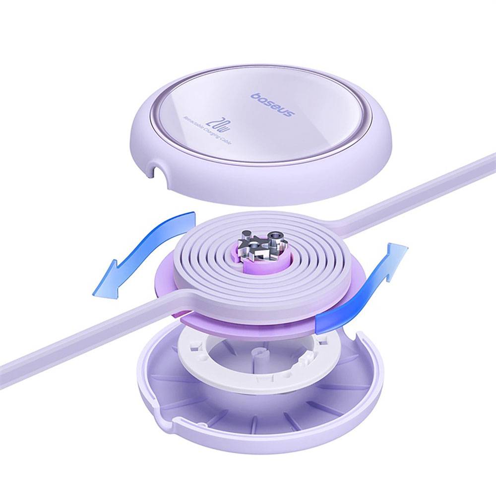 Cabo Baseus Free2Draw Retrátil USB-C p/ Lightning PD 20W 1m Roxo