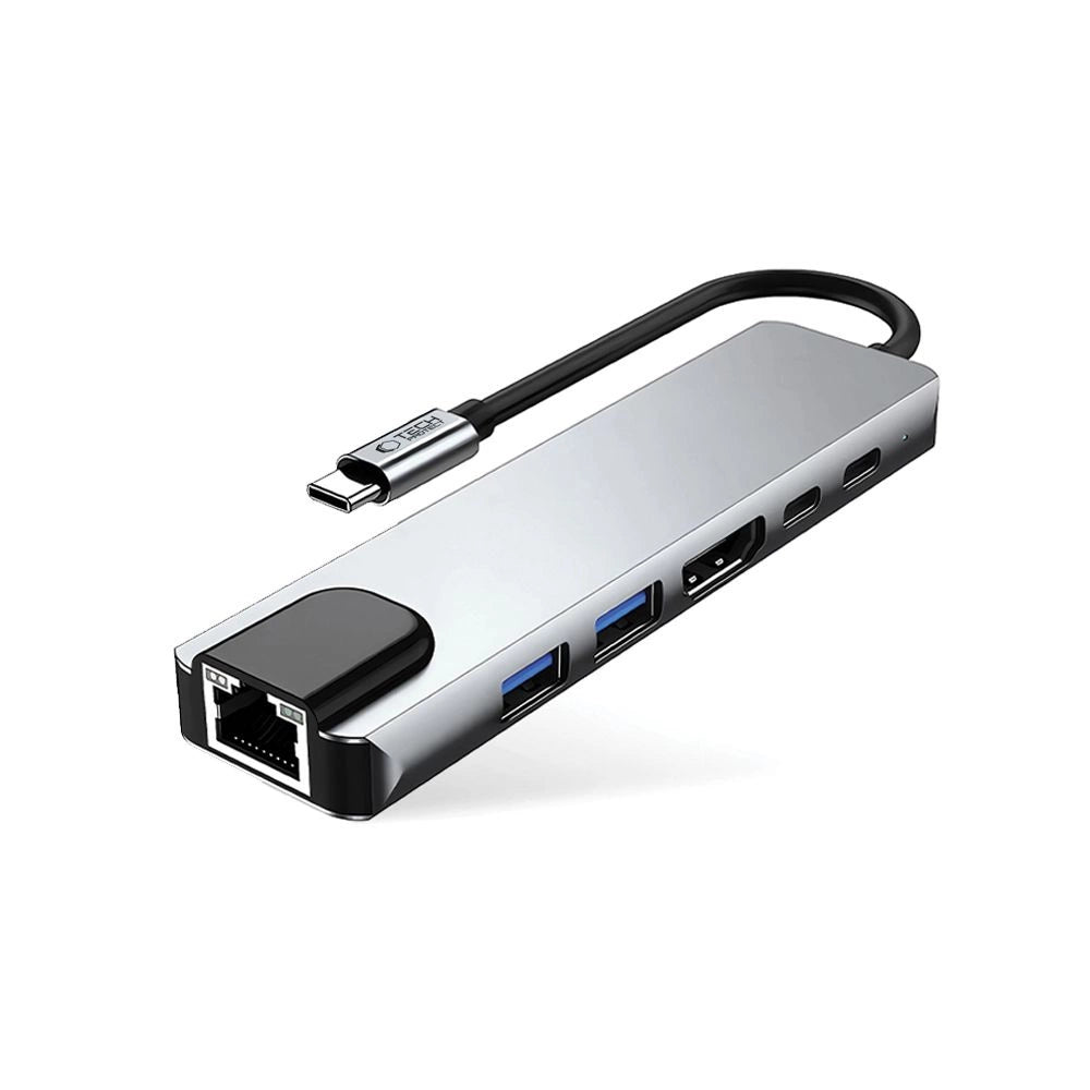 HUB Tech-Protect HB02 6in1 USB-C + USB2.0 + USB3.0 + HDMI 4K 30Hz + RJ45 + PD100W
