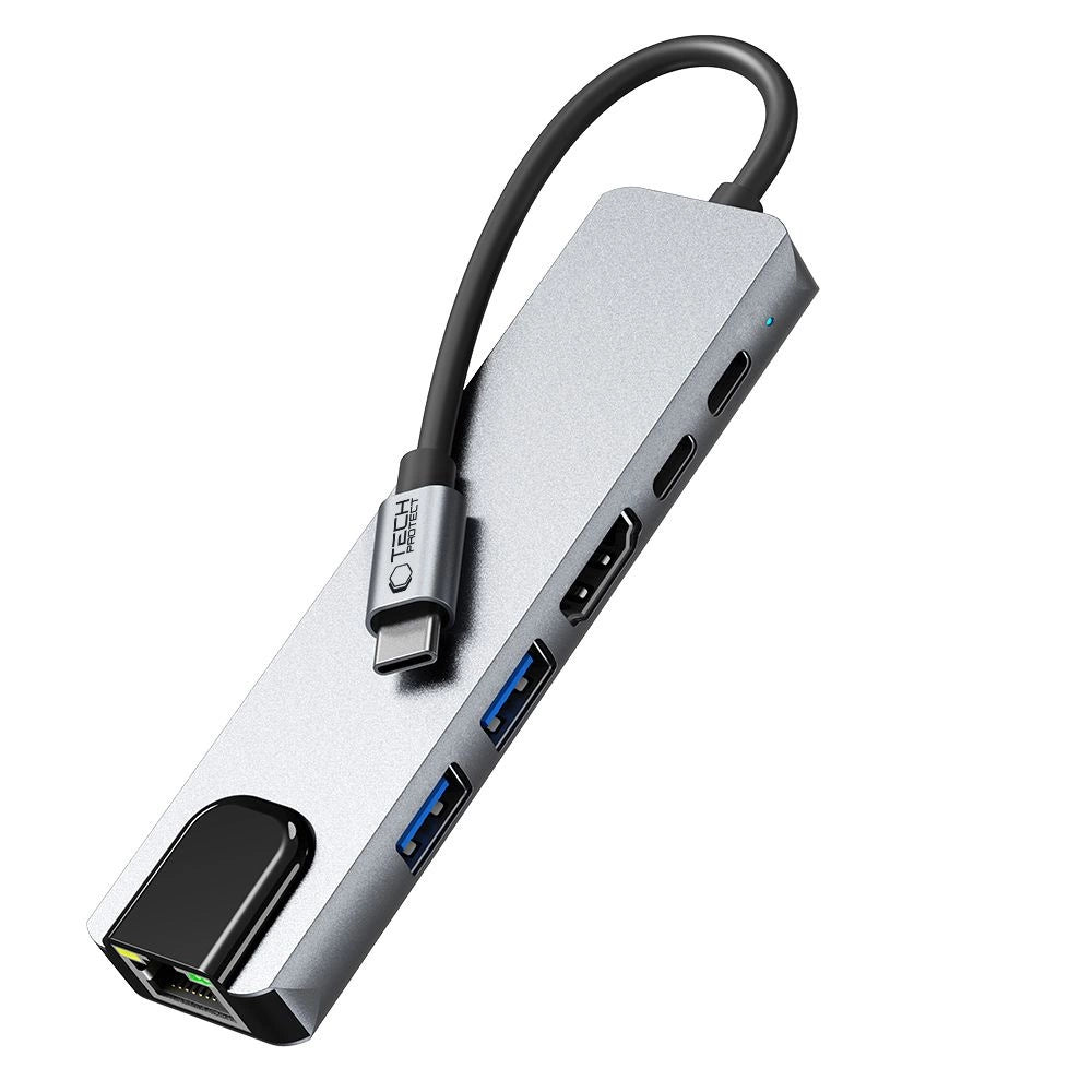HUB Tech-Protect HB02 6in1 USB-C + USB2.0 + USB3.0 + HDMI 4K 30Hz + RJ45 + PD100W