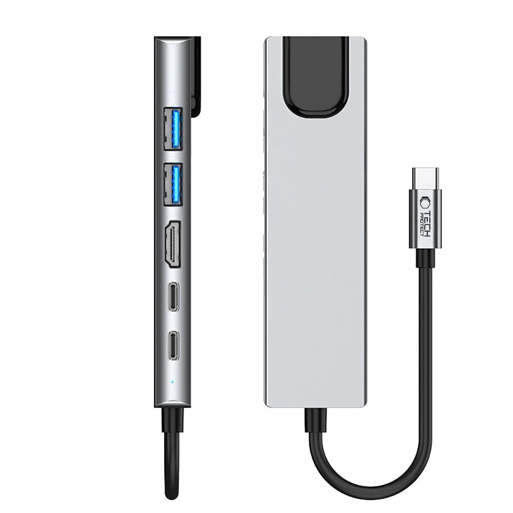 HUB Tech-Protect HB02 6in1 USB-C + USB2.0 + USB3.0 + HDMI 4K 30Hz + RJ45 + PD100W