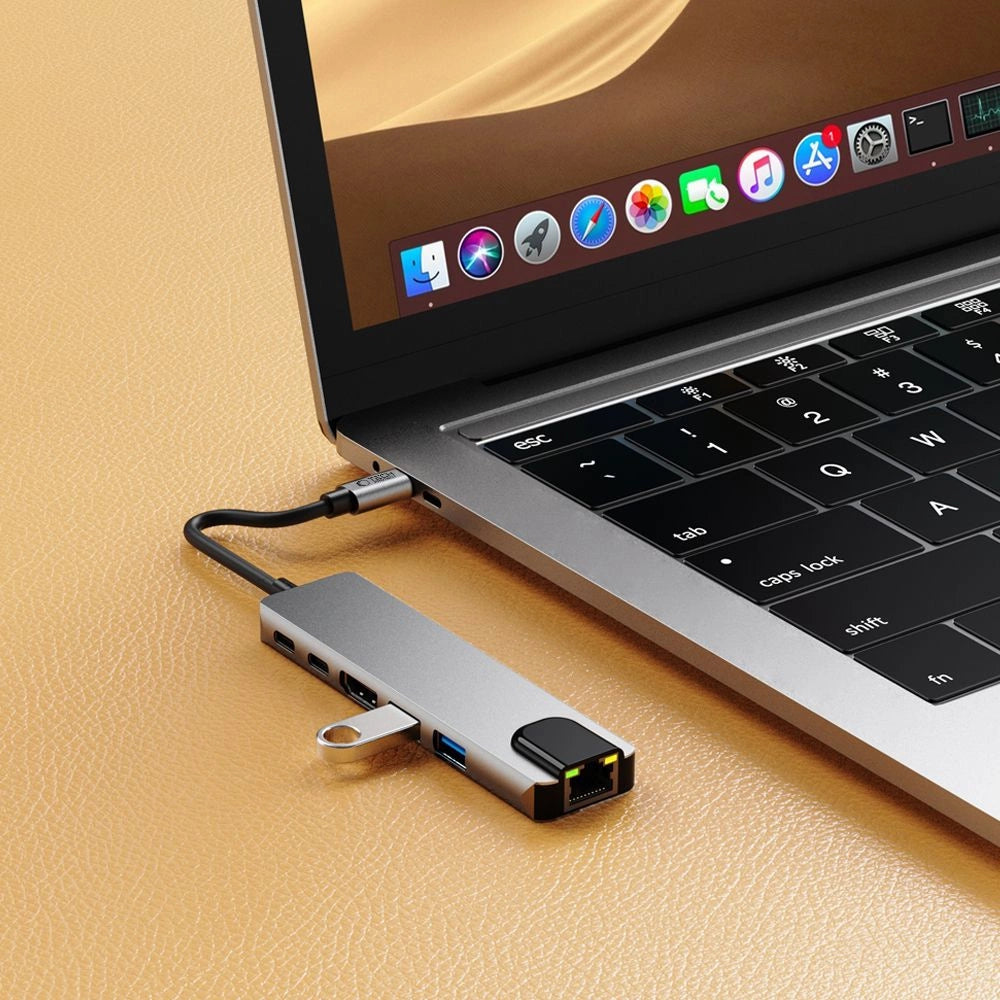 HUB Tech-Protect HB02 6in1 USB-C + USB2.0 + USB3.0 + HDMI 4K 30Hz + RJ45 + PD100W