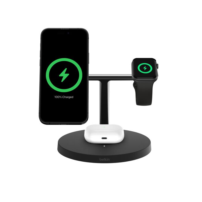 Belkin BoostCharge Pro 3-in-1 Wireless Charging Stand with Qi2 15W Black