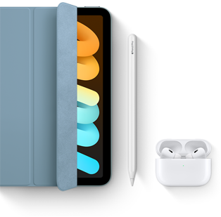iPad mini com Smart Folio, Apple Pencil Pro e AirPods Pro