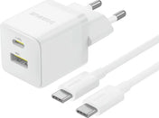 Baseus Carregador Palm Fast Charger C+U 30W Eu Moon White (With BASEUS Mini White Cable Usb-C )
