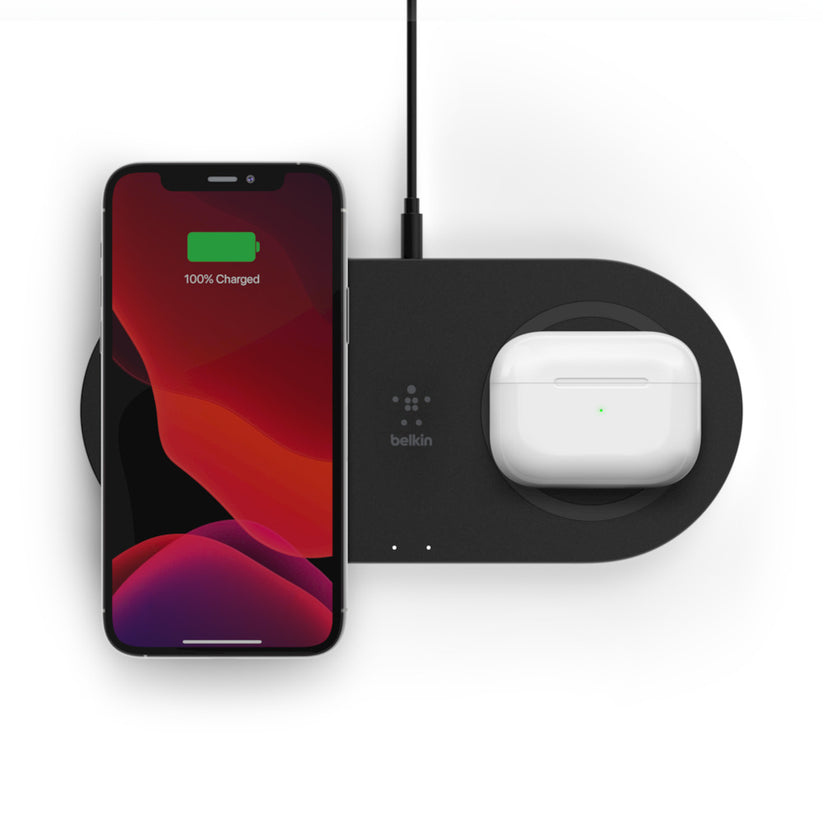 Base de Carregamento Belkin Sem Fios Dupla BoostCharge 15W - Preto