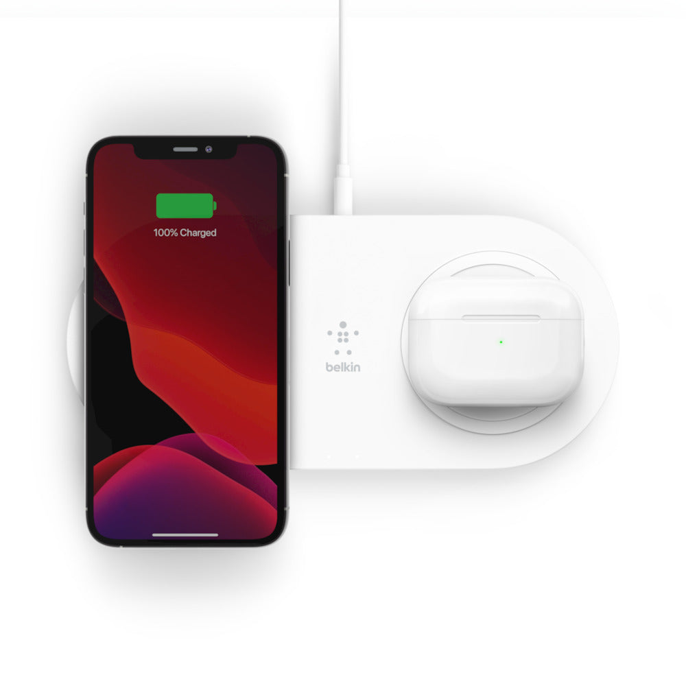 Base de Carregamento Belkin Sem Fios Dupla BoostCharge 15W - Branco