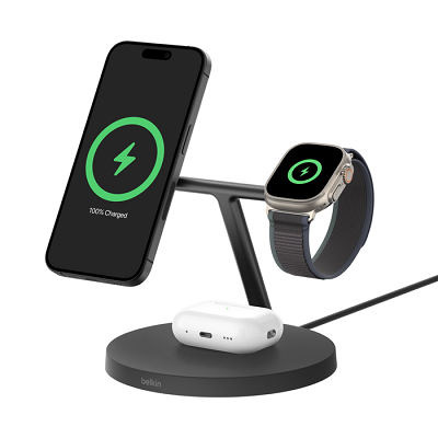 Carregador Belkin BoostCharge Pro 3-in-1 Wireless Charging Stand with Qi2 15W Preto